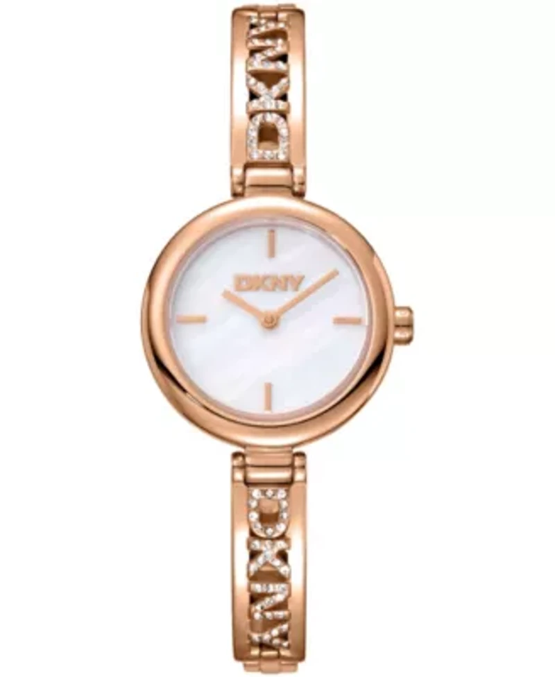 DKNY Women's Silver Dial Gold-Tone Stainless Steel Crystal Accented Jewelry Bracelet Watch 26mm 50M