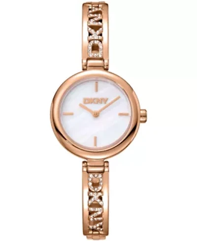 DKNY Women's Silver Dial Gold-Tone Stainless Steel Crystal Accented Jewelry Bracelet Watch 26mm 50M