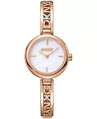 DKNY Women's Silver Dial Gold-Tone Stainless Steel Crystal Accented Jewelry Bracelet Watch 26mm 50M