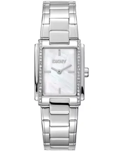 DKNY Women's White MOP Dial Crystal Accented Case Stainless Steel Bracelet Watch 23 x 30mm 30M