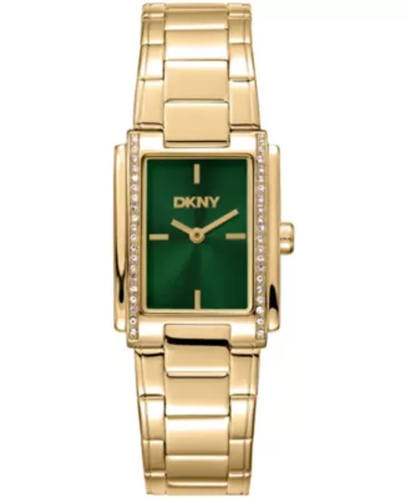 DKNY Women's Dark Green Dial Crystal Accented Case Gold-Tone Stainless Steel Bracelet Watch 23 x 30mm 30M