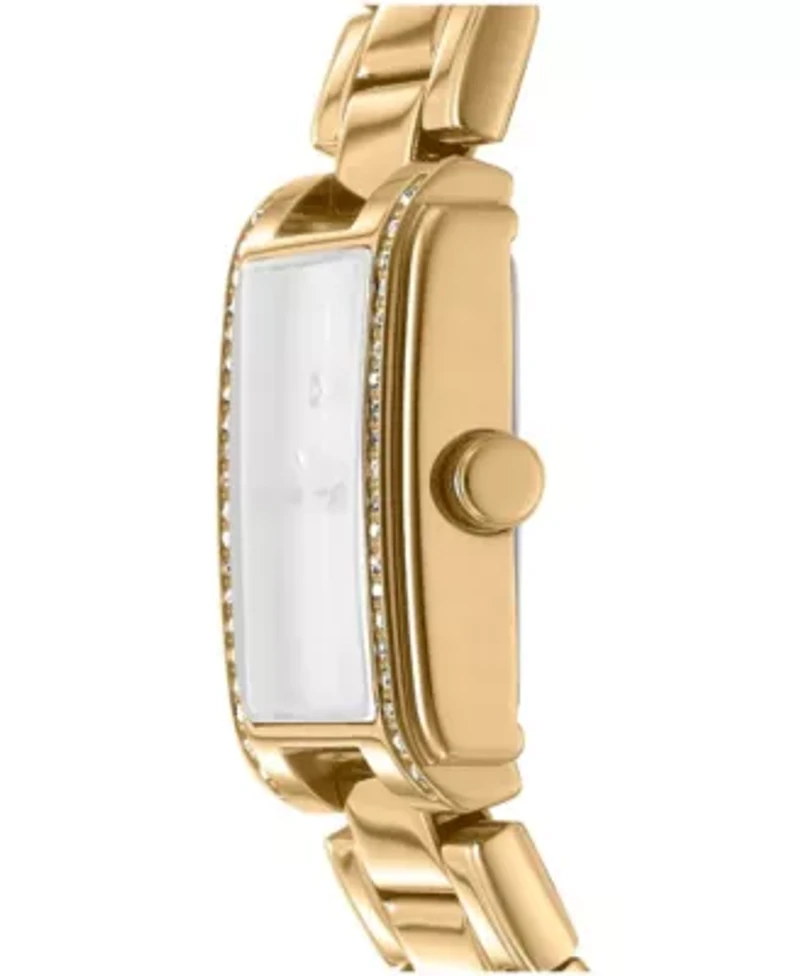 DKNY Women's Dark Green Dial Crystal Accented Case Gold-Tone Stainless Steel Bracelet Watch 23 x 30mm 30M