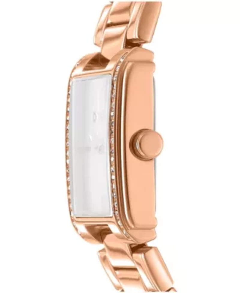 DKNY Women's Dark Blue Dial Crystal Accented Case Rose-Gold Tone Stainless Steel Bracelet Watch 23 x 30mm 30M