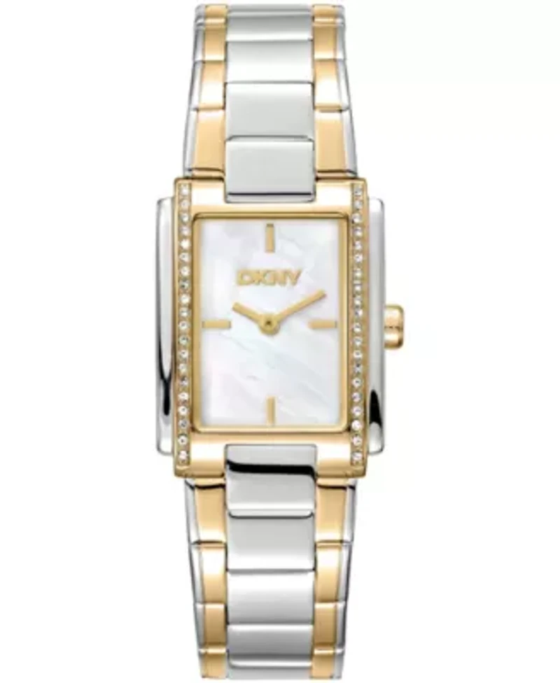 DKNY Women's White MOP Dial Crystal Accented Case Two-Tone Gold Stainless Steel Bracelet Watch 23 x 30mm 30M