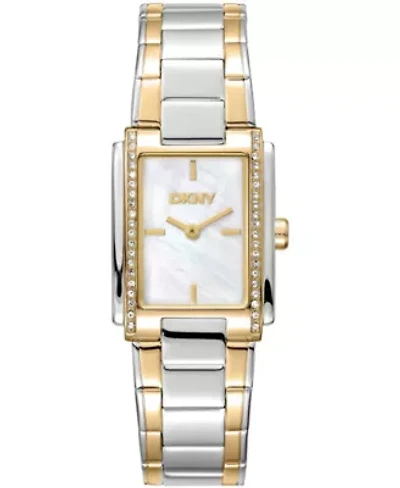 DKNY Women's White MOP Dial Crystal Accented Case Two-Tone Gold Stainless Steel Bracelet Watch 23 x 30mm 30M