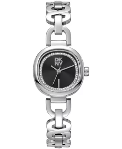 DKNY Women's Black Crystal Accented Dial Stainless Steel Open Link Bracelet Watch 24mm 50M