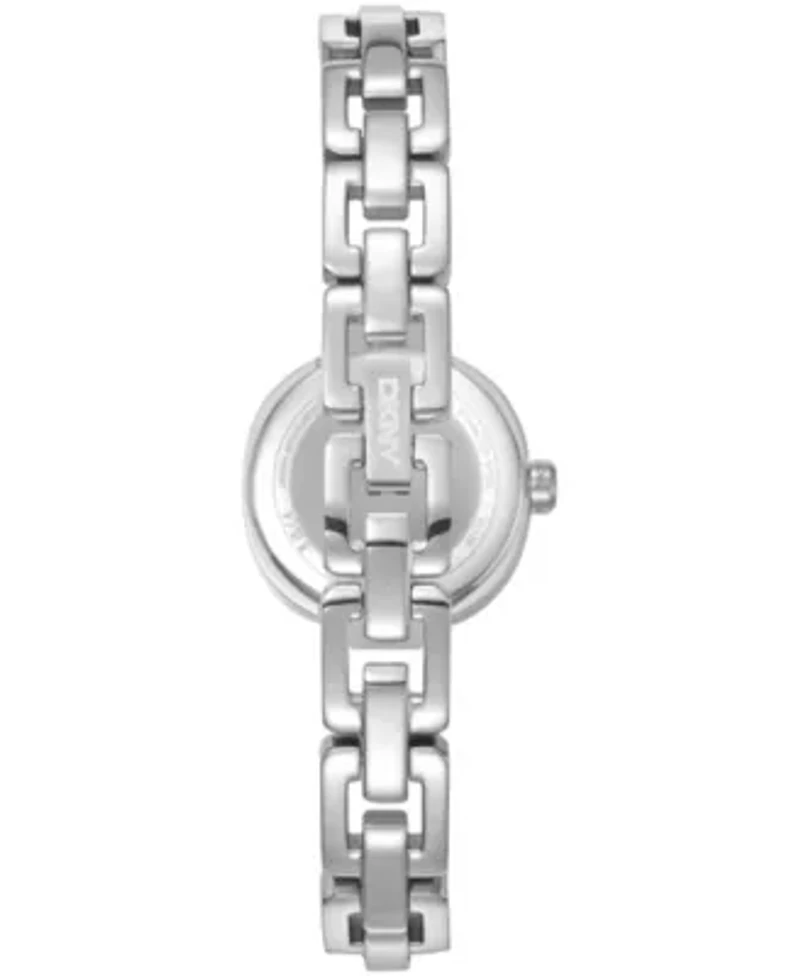 DKNY Women's Black Crystal Accented Dial Stainless Steel Open Link Bracelet Watch 24mm 50M