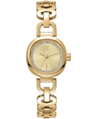 DKNY Women's Chamoagne Crystal Accented Dial Gold-Tone Stainless Steel Open Link Bracelet Watch 24mm 50M