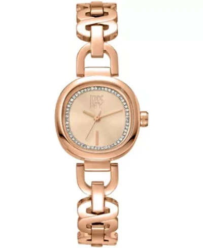 DKNY Women's Rose Gold Crystal Accented Dial Rose-Gold Tone Stainless Steel Open Link Bracelet Watch 24mm 50M