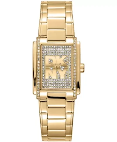 DKNY Women's Crystal Dial Crystal Accented Dial Gold-Tone Stainless Steel Bracelet Watch 23 x 30mm 30M