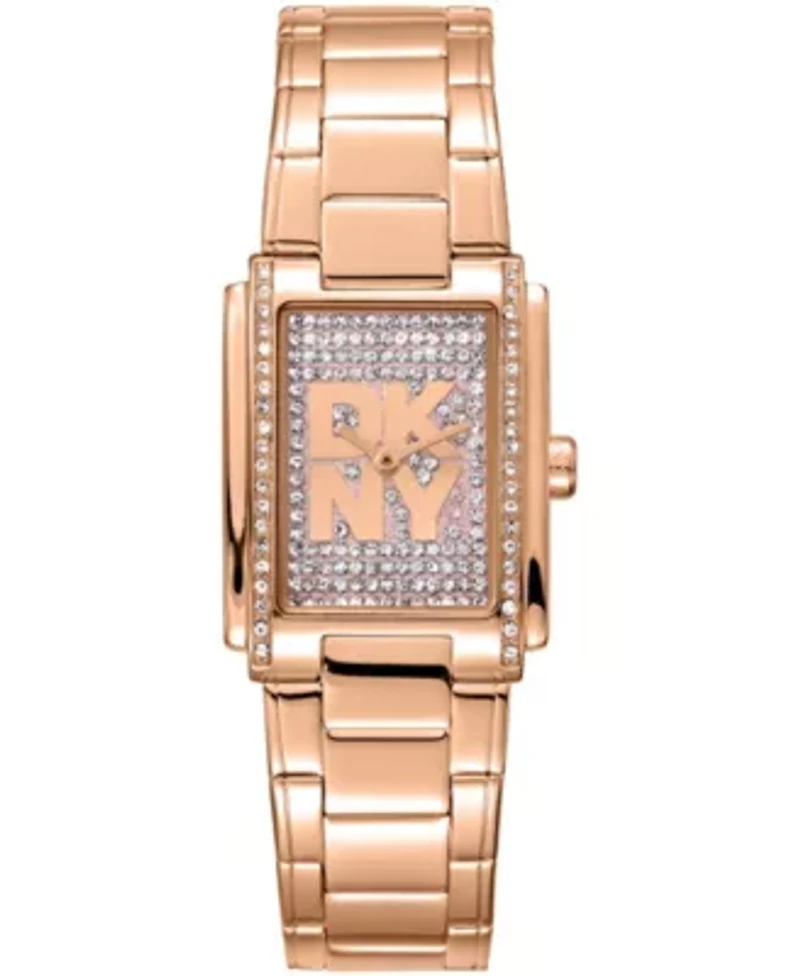 DKNY Women's Crustal Dial Crystal Accented Dial Red-Gold Tone Stainless Steel Bracelet Watch 23 x 30mm 30M