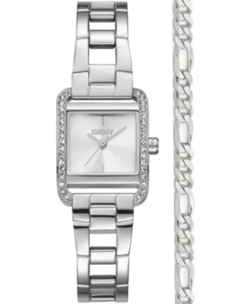 DKNY Women's Mini Silver Dial Stainless Steel Bracelet Watch 23mm and Gift Set