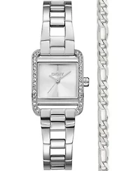 DKNY Women's Mini Silver Dial Stainless Steel Bracelet Watch 23mm and Gift Set