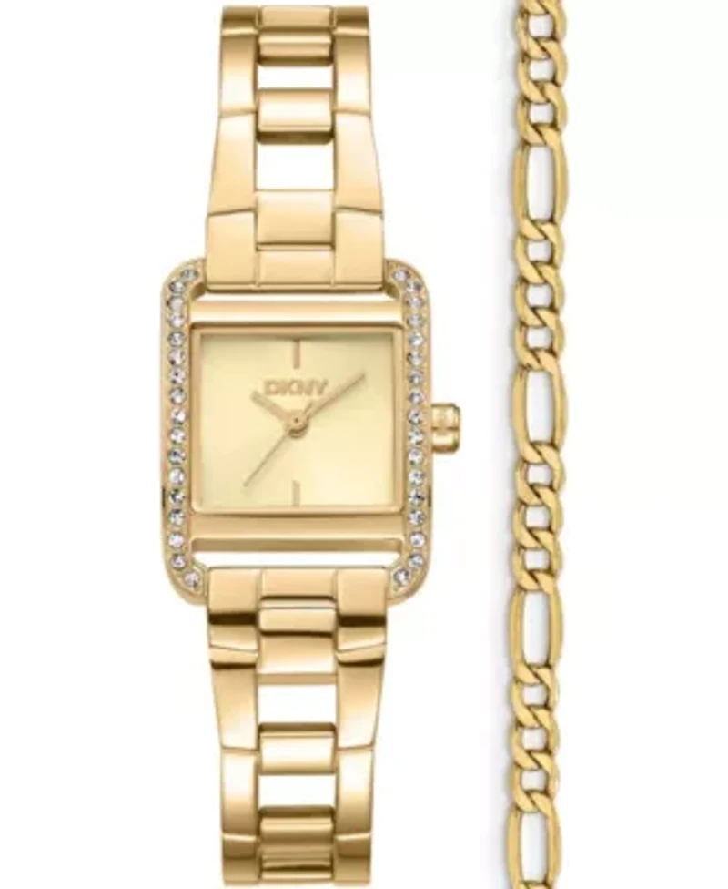 DKNY Women's Mini Champagne Dial Gold-Tone Stainless Steel Bracelet Watch 23mm and Gift Set