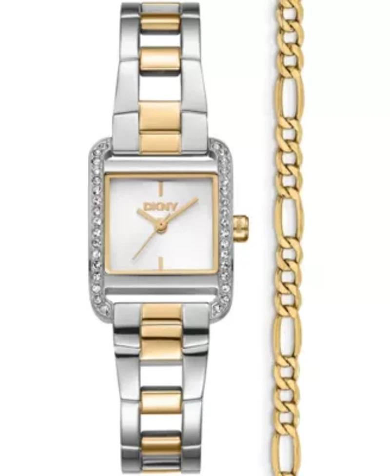 DKNY Women's Mini Silver Dial Two-Tone Stainless Steel Bracelet Watch 23mm and Gift Set