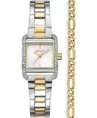 DKNY Women's Mini Silver Dial Two-Tone Stainless Steel Bracelet Watch 23mm and Gift Set
