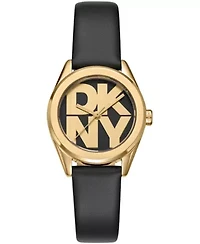 DKNY Women's Logo Black Dial Black Leather Strap & Gold-Tone Stainless Steel Watch 28mm Gift Set