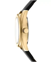 DKNY Women's Logo Black Dial Black Leather Strap & Gold-Tone Stainless Steel Watch 28mm Gift Set