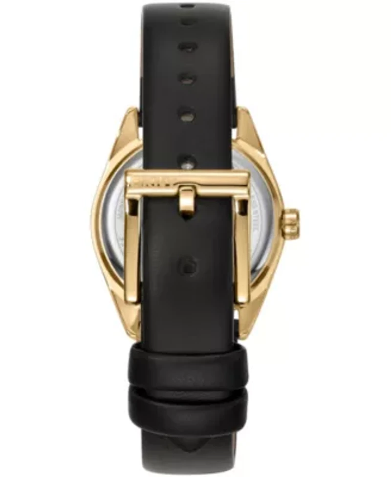 DKNY Women's Logo Black Dial Black Leather Strap & Gold-Tone Stainless Steel Watch 28mm Gift Set