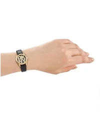 DKNY Women's Logo Black Dial Black Leather Strap & Gold-Tone Stainless Steel Watch 28mm Gift Set