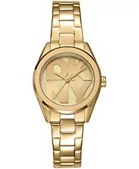 DKNY Women's Logo Champagne Dial Gold-Tone Stainless Steel Bracelet Watch 28mm Gift Set