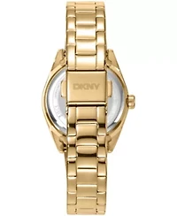 DKNY Women's Logo Champagne Dial Gold-Tone Stainless Steel Bracelet Watch 28mm Gift Set