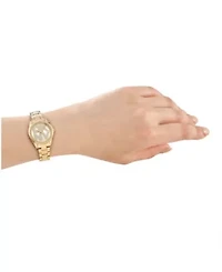 DKNY Women's Logo Champagne Dial Gold-Tone Stainless Steel Bracelet Watch 28mm Gift Set