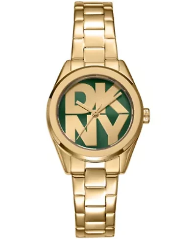 DKNY Women's Logo Dark Green Dial Gold-Tone Stainless Steel Bracelet Watch 28mm Gift Set