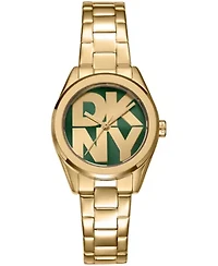 DKNY Women's Logo Dark Green Dial Gold-Tone Stainless Steel Bracelet Watch 28mm Gift Set