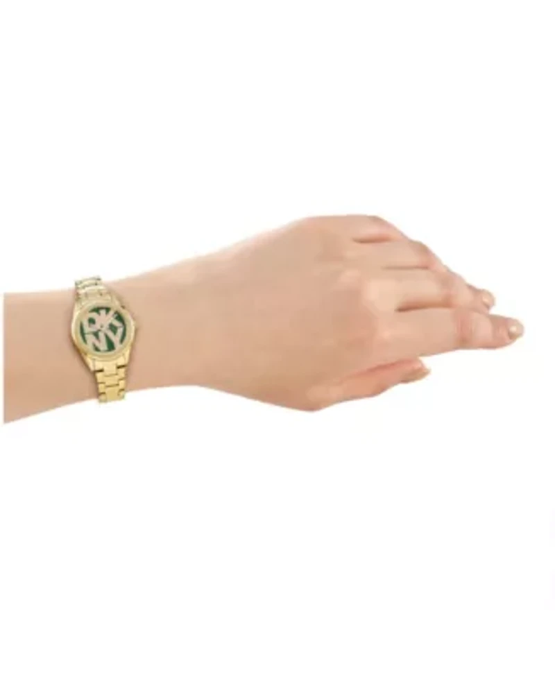 DKNY Women's Logo Dark Green Dial Gold-Tone Stainless Steel Bracelet Watch 28mm Gift Set