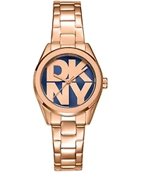 DKNY Women's Logo Dark Blue Dial Rose Gold-Tone Stainless Steel Bracelet Watch 28mm Gift Set