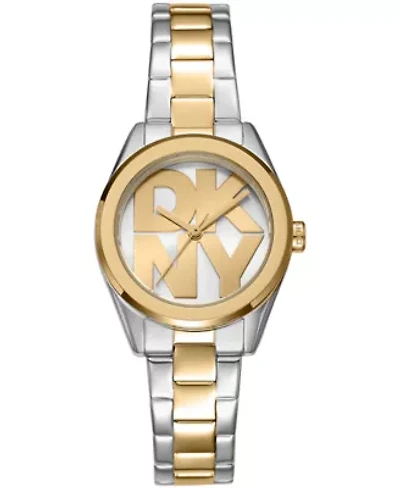 DKNY Women's Logo Silver Dial Two-Tone Stainless Steel Bracelet Watch 28mm Gift Set