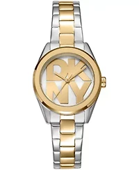 DKNY Women's Logo Silver Dial Two-Tone Stainless Steel Bracelet Watch 28mm Gift Set