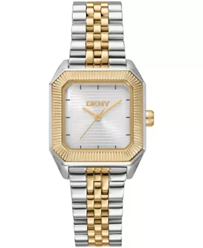 DKNY Women's Signature Shape Silver Dial Two Tone Stainless Steel Bracelet Watch 27x34mm