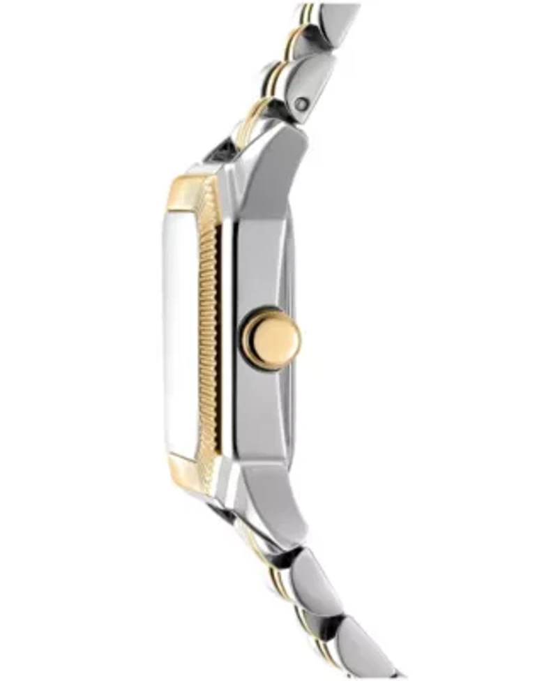 DKNY Women's Signature Shape Silver Dial Two Tone Stainless Steel Bracelet Watch 27x34mm