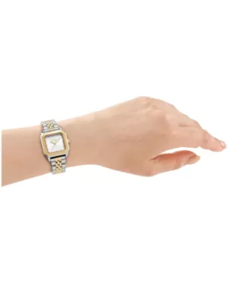 DKNY Women's Signature Shape Silver Dial Two Tone Stainless Steel Bracelet Watch 27x34mm