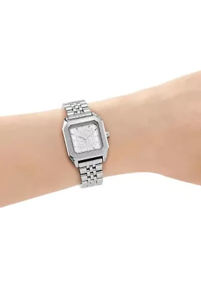 DKNY Women's Signature Shape Silver Dial Stainless Steel Bracelet Watch 27x34mm