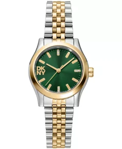 DKNY Women's Essentials Green Dial Two-Tone Stainless Steel Bracelet Watch 28mm