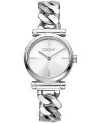 DKNY Women's Open Link Silver Dial Stainless Steel Chain Bracelet 28mm