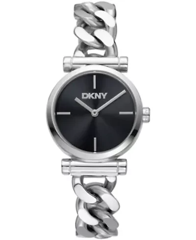 DKNY Women's Open Link Black Dial Stainless Steel Chain Bracelet 28mm