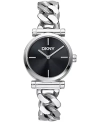 DKNY Women's Open Link Black Dial Stainless Steel Chain Bracelet 28mm