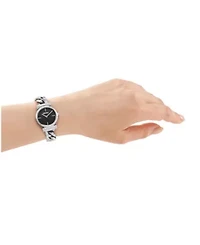 DKNY Women's Open Link Black Dial Stainless Steel Chain Bracelet 28mm