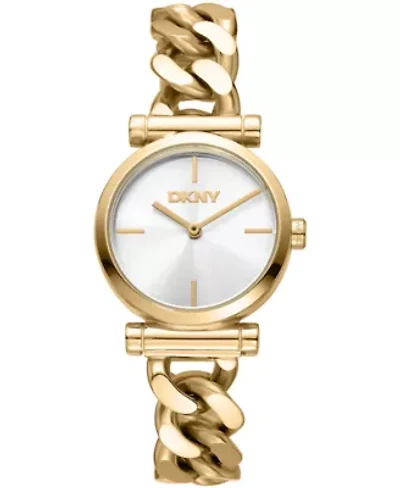 DKNY Women's Open Link Silver Dial Gold-Tone Stainless Steel Chain Bracelet 28mm