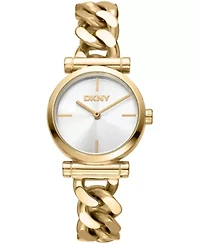 DKNY Women's Open Link Silver Dial Gold-Tone Stainless Steel Chain Bracelet 28mm
