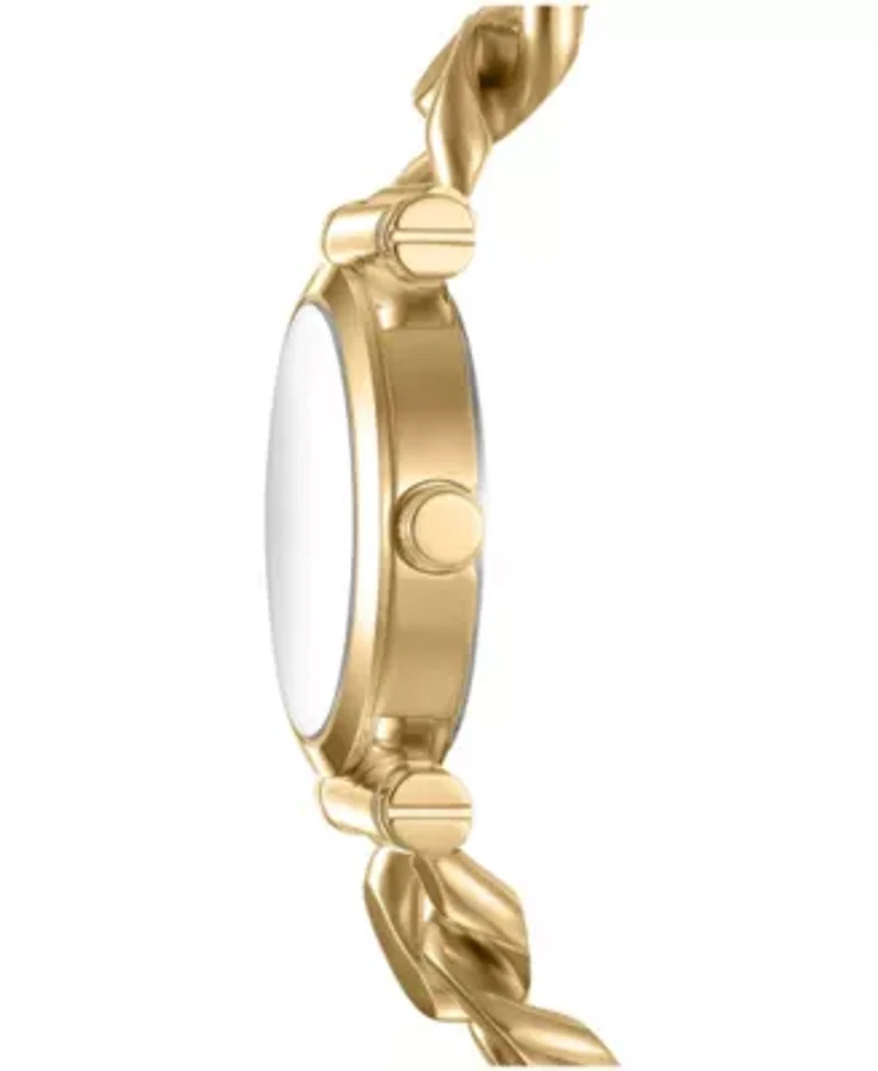 DKNY Women's Open Link Silver Dial Gold-Tone Stainless Steel Chain Bracelet 28mm