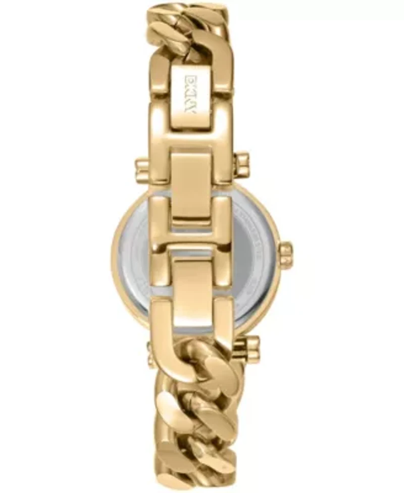 DKNY Women's Open Link Silver Dial Gold-Tone Stainless Steel Chain Bracelet 28mm