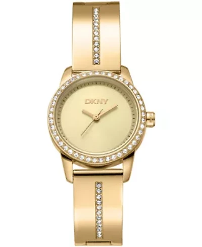 DKNY Women's Half Bangle Champagne Dial Gold-Tone Stainless Steel Watch 28mm
