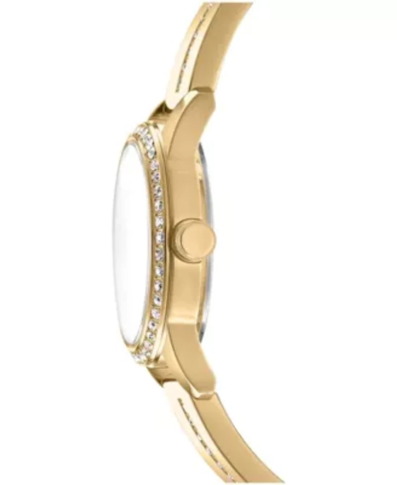 DKNY Women's Half Bangle Champagne Dial Gold-Tone Stainless Steel Watch 28mm