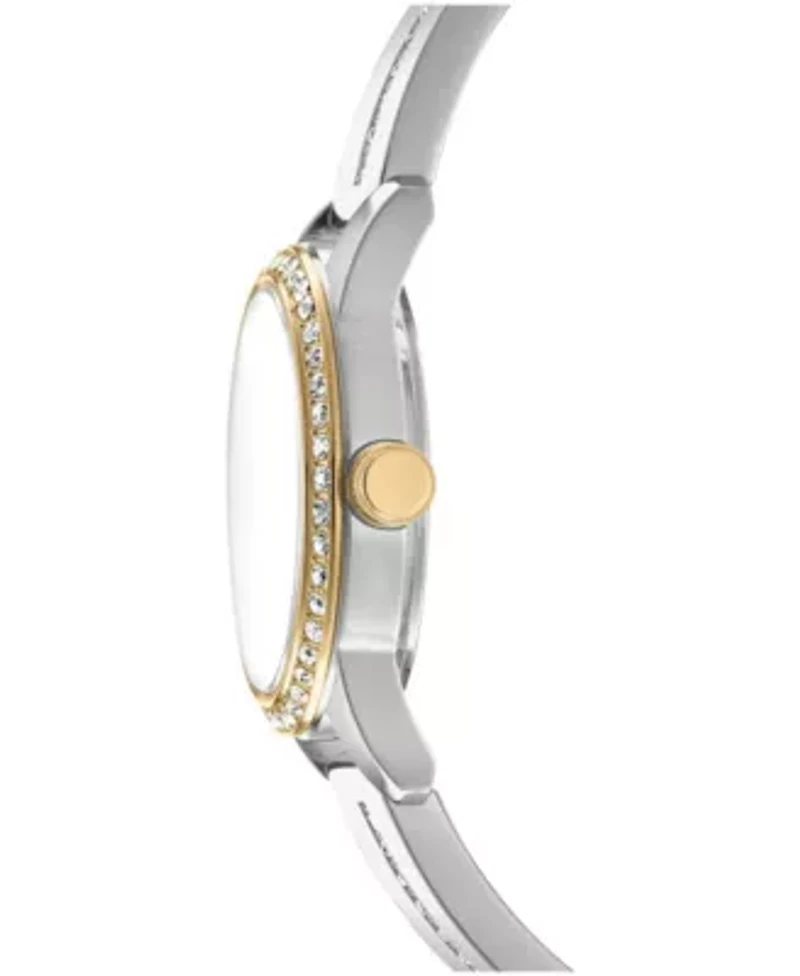DKNY Women's Half Bangle Silver Dial Two-Tone Stainless Steel Watch 28mm
