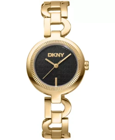 DKNY Women's Open Link Champagne Dial Gold-Tone Stainless Steel Bracelet Watch 28mm